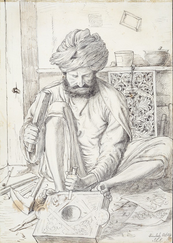 A Wood Carver, from a collection depicting craftsmen of the North-West Provinces of British India, by John Lockwood Kipling, 1870 © Victoria and Albert Museum, London