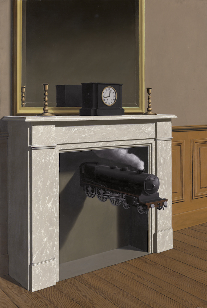 Time Transfixed, 1938 by René Magritte. Oil on canvas. Art Institute of Chicago, Joseph Winterbotham Collection © 2018 C. Herscovici, London / Artists Rights Society (ARS), New York