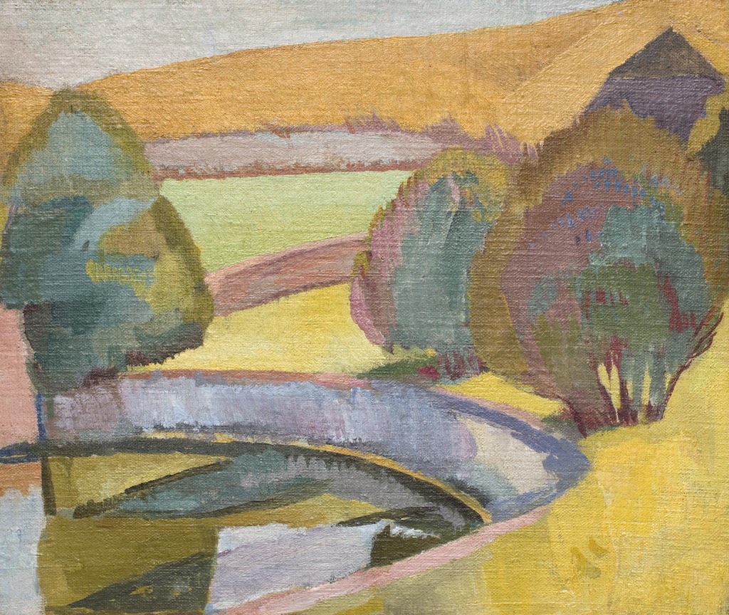 Vanessa Bell, The Pond at Charleston, c. 1916, oil on canvas, 29.5 x 34.8 cm, Charleston Trust. © Estate of Vanessa Bell. All rights reserved, DACS 2024. Image credit_ Charleston Trust.