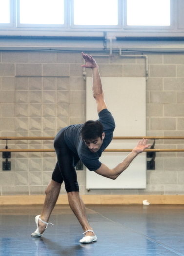 A dancer from Wayne McGregor/Random Dance in rehearsal for Outlier