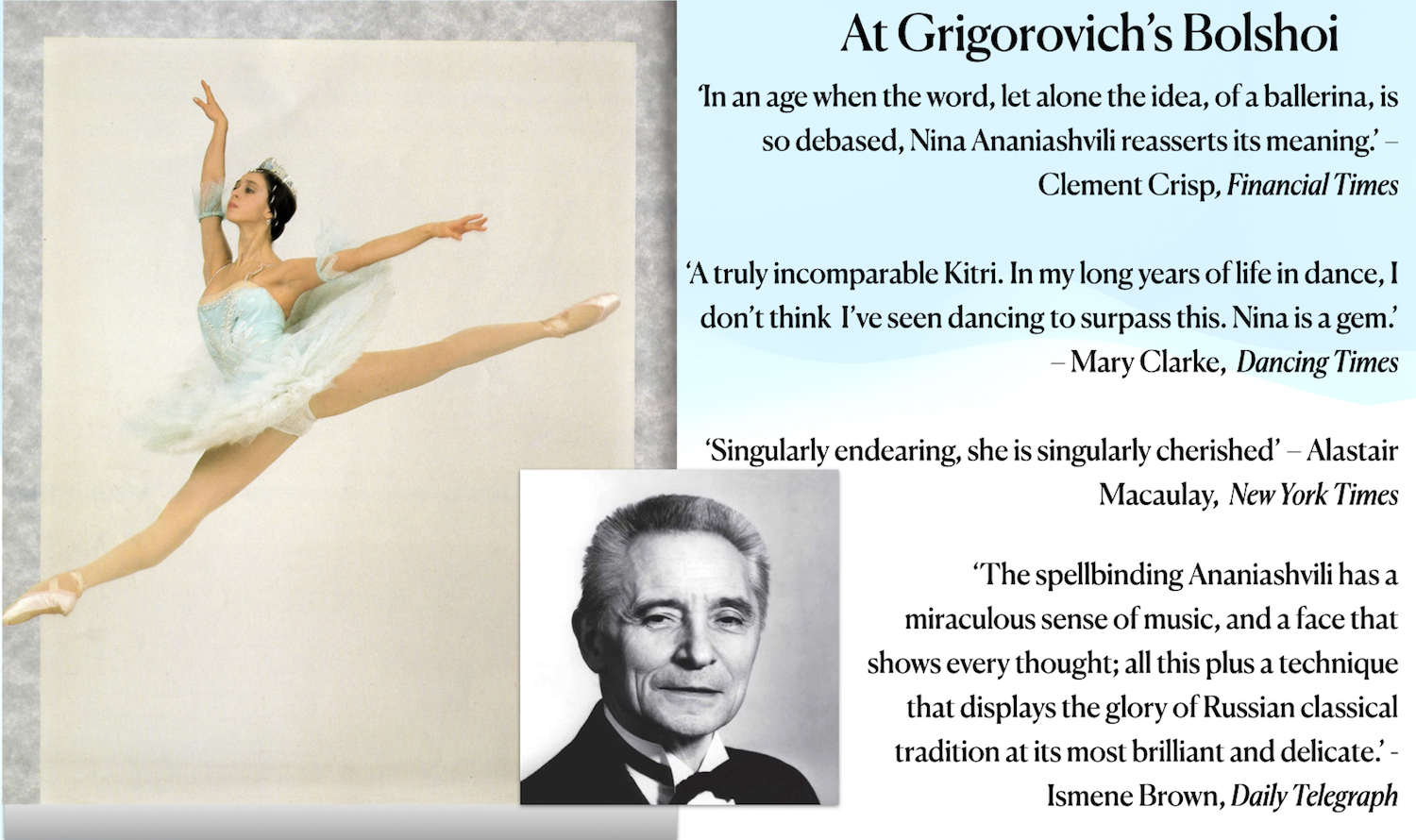 Ananiashvili in the Bolshoi programme, critics reviews