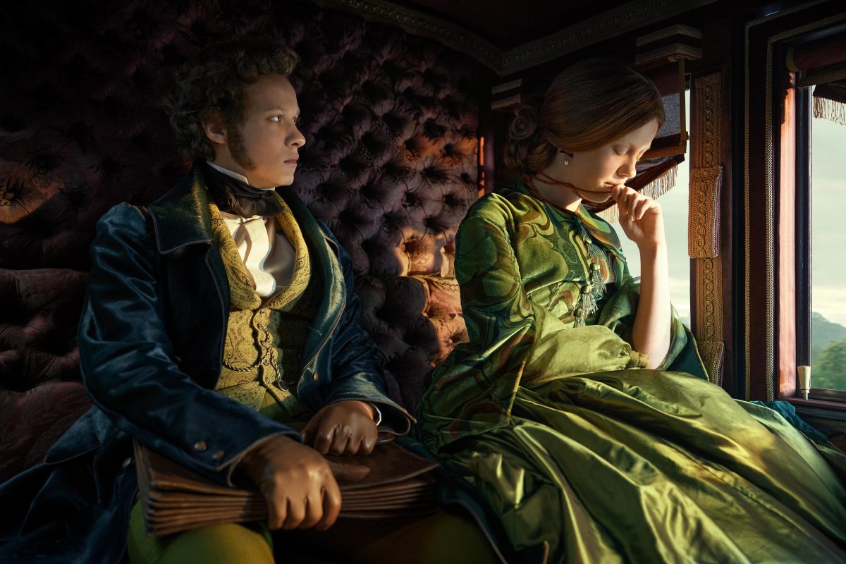 Felix Kammerer and Mia Goth in Frankenstein