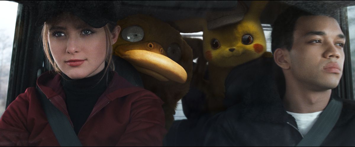 Kathryn Newton, Justice Smith and friends in Pokemon Detective Pikachu