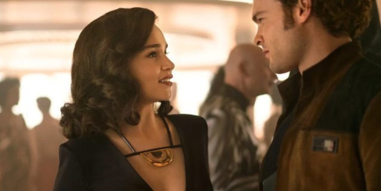 Qi'ra (Emilia Clarke) and Han (Alden Ehrenreich)