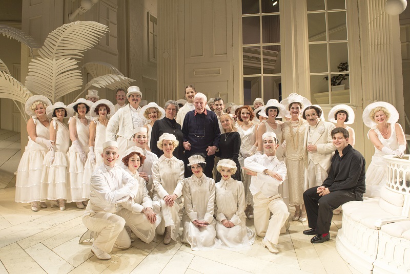 Jonathan Miller with cast of ENO Mikado