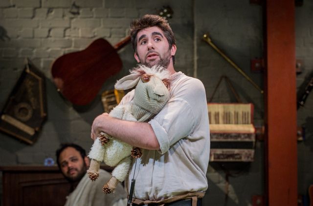 Simon Lipkin and sheep in As You Like It