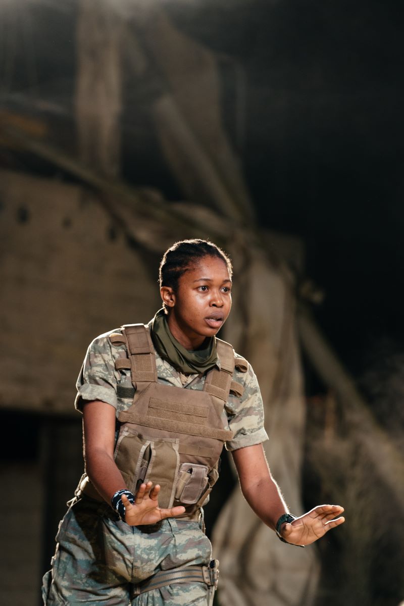 Gloria Obianyo as Neoptolemus in 'Paradise' at the National Theatre