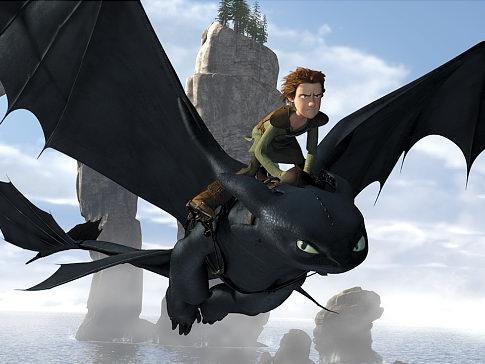 How to Train Your Dragon: our hero Hiccup flies on the back of his friend, Toothless