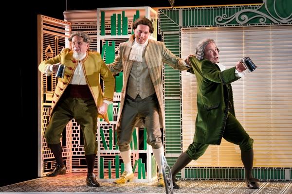 Adrian Thompson, Richard Suart and Damian Thantrey celebrate 'a bumper of liquor'