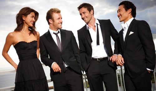 Return to 'Five-0': (l to r) Grace Park, Scott Caan, Alex O'Loughlin, Daniel Dae Kim