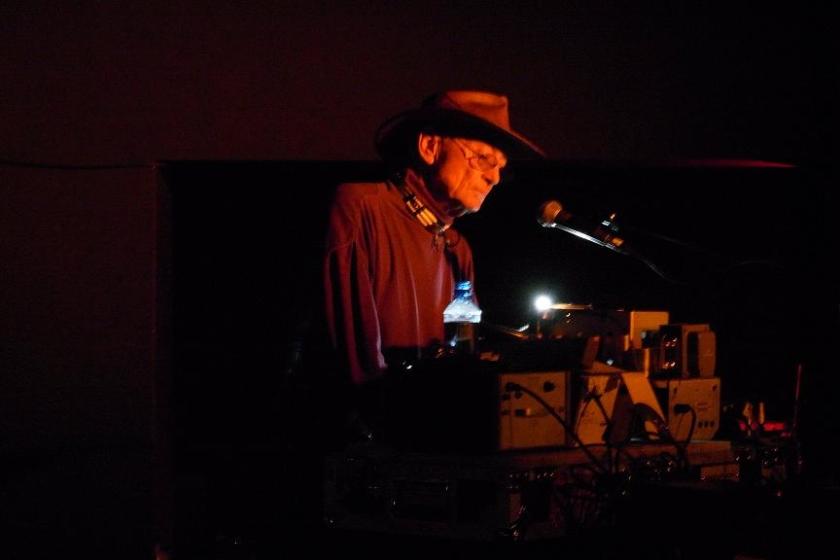 The spry Simeon Coxe operates his esoteric machines