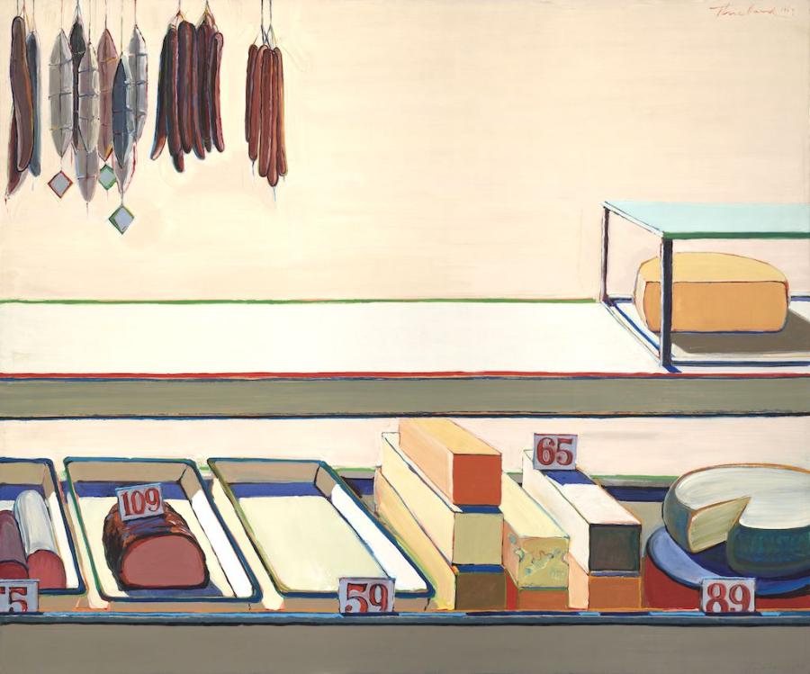 Wayne Thiebaud, Delicatessen Counter, 1963, Oil on canvas, 153.7 x 185.4 cm, Private Collection. © Wayne Thiebaud/VAGA at ARS, NY and DACS, London 2025. Image: Julia Featheringill Photo