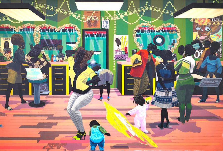 School of Beauty, School of Culture, 2012 by Kerry James Marshall,. Acrylic and glitter on unstretched canvas Collection Birmingham Museum of Art, Alabama. © Kerry James Marshall. Courtesy the artist and Jack Shainman Gallery, New York. Photo: Sean Pathasema