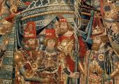 Detail of the War of Troy tapestry, woven in wool and silk, Tournai, France (1475-1490) 